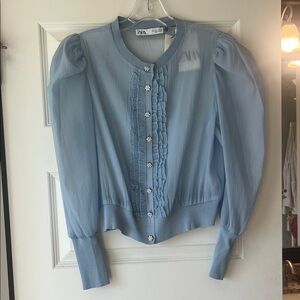 Zara Sky Blue Ruffled Blouse